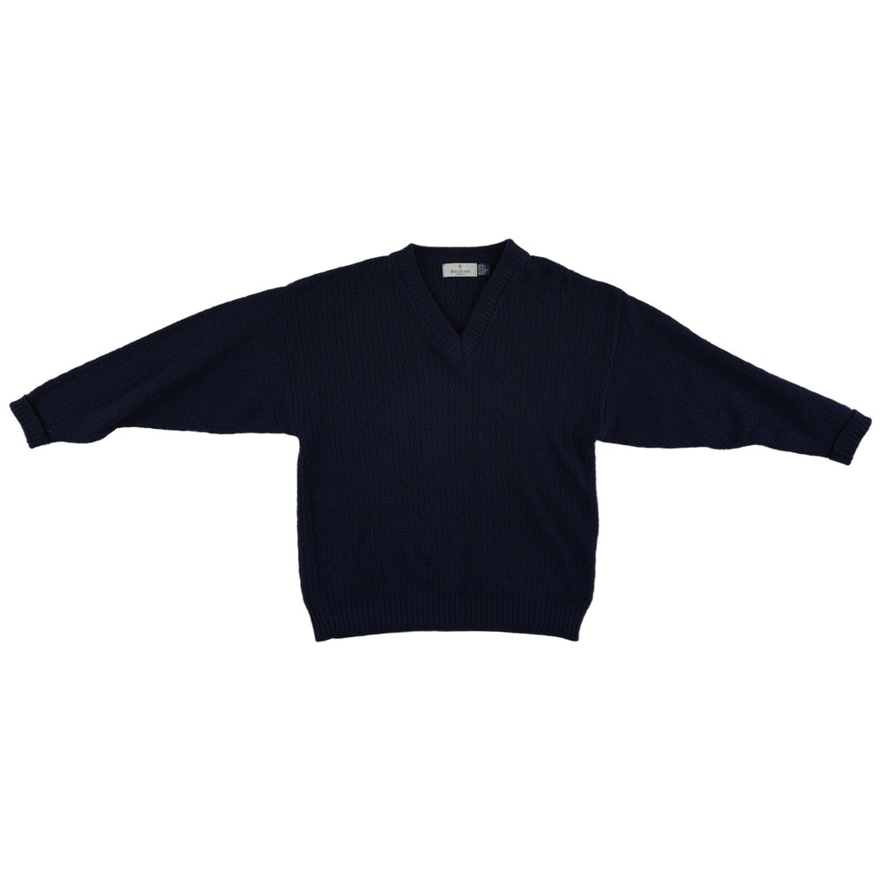 Bill Blass Sweater Mens Size Large Navy Blue 100% Cotton Basketweave Made in USA